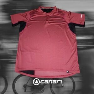 Canari Cycling Jersey Mens Performance Henley Snap Button Bike Shirt Red XXL 2XL